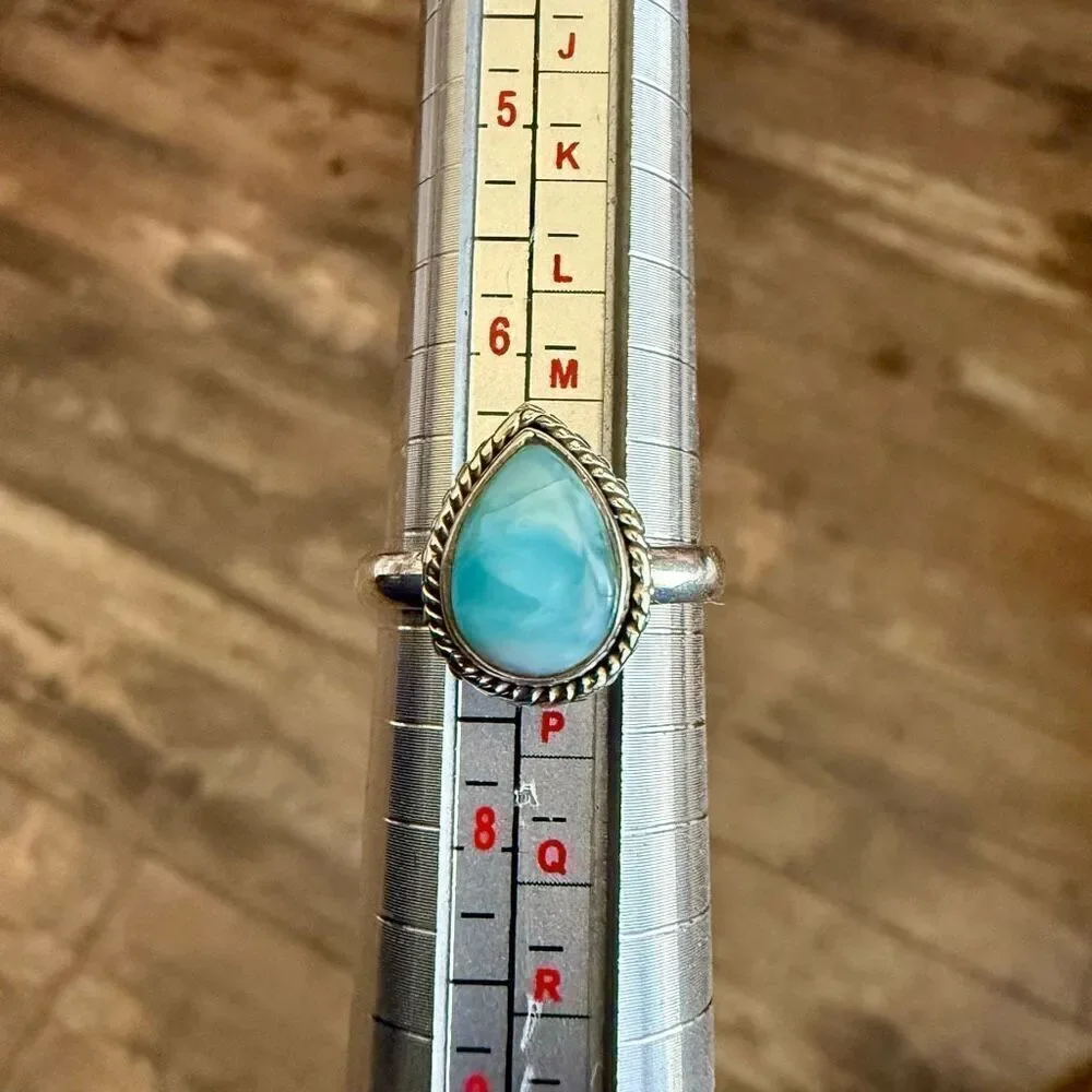 Natural Larimar Sterling Silver Ring Dainty Pear Shaped New